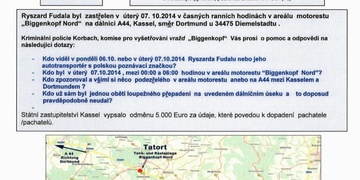 Policie nabízí odměnu 125 000,– za informace vedoucí k dopadení pachatele vraždy
