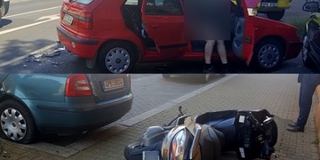 Nehoda dvou vozidel a mopedu na Slovanech